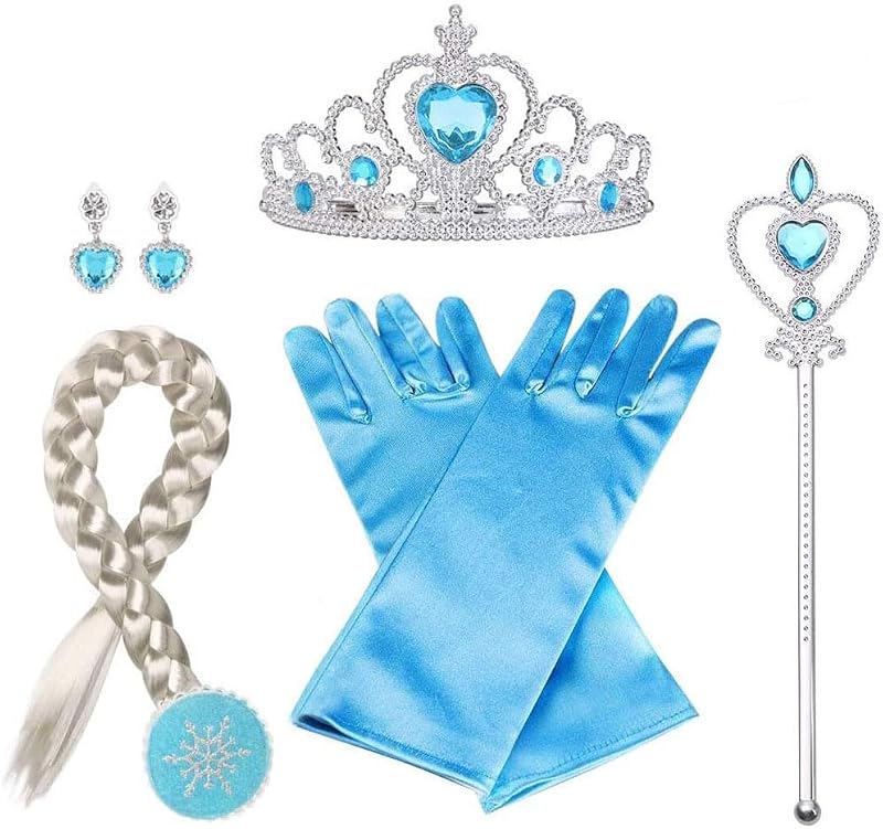 Vicloon Elsa Princess Dress Up Accessories Set Crown Wand Blue Gloves