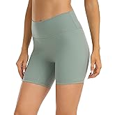 YUNOGA Women's High Waist Athletic Shorts 6" Inseam Yoga Shorts No Front Seam Workout Running Biker Shorts