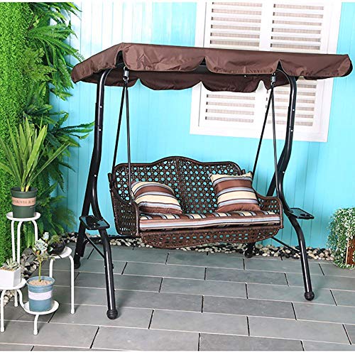 Bels Gartenschaukel FüR Erwachsene 2 Sitzer, Polyrattan Metall Wetterfest Sonnendach Garten Schaukel(Braun+Schwarz/150… – Bild 6