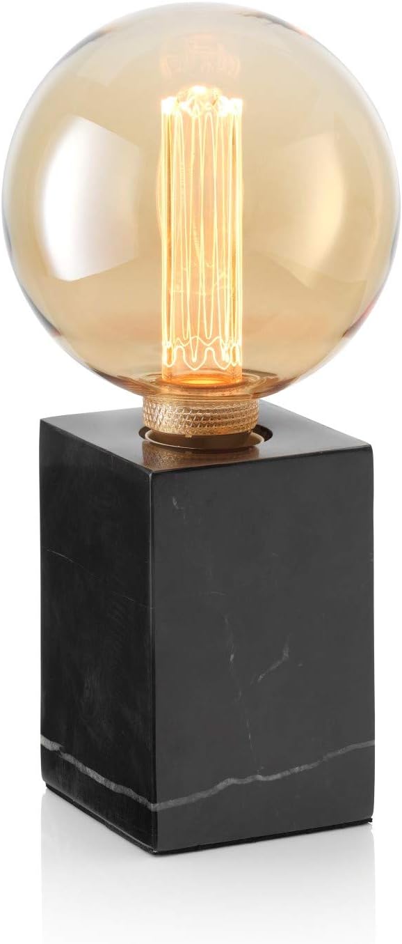 Auraglow Modern Contemporary Black Marble Stone Cube Bedside Desk Table Lamp/Light - Table Lamp Only