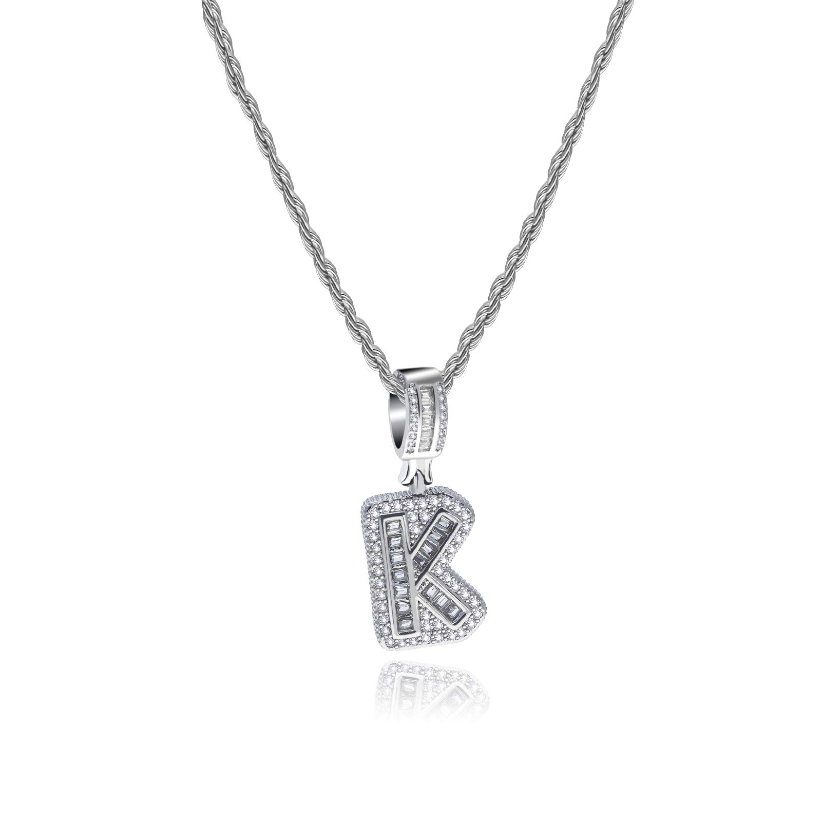 MiniJewelry K Initial Letter Name Alphabet Necklace Silver Crystal Clear CZ Personalize Jewellery Women Niece Wife Mom Best Friend Anniversary