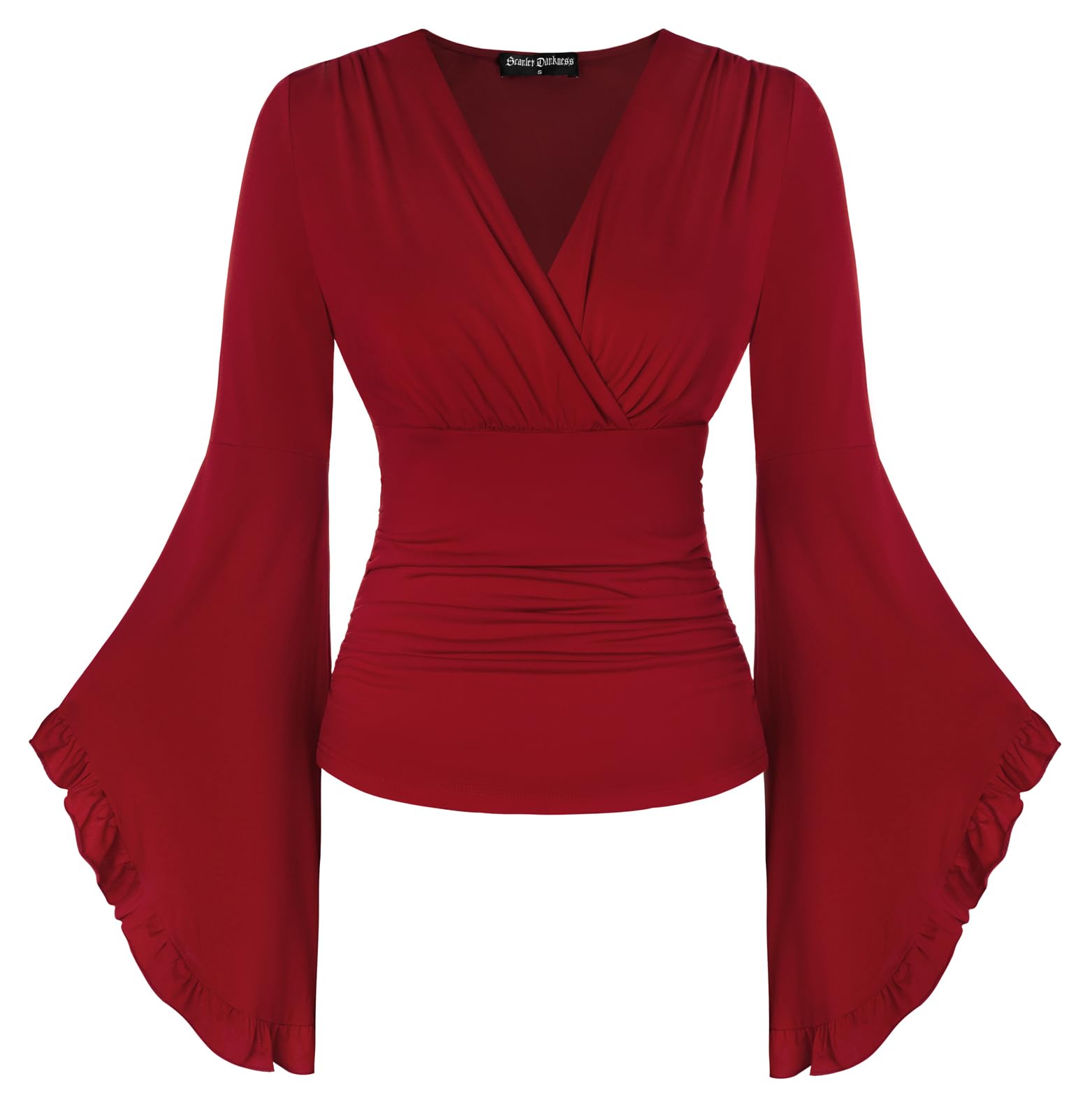 SCARLET DARKNESS Laides Ren Faire Cottagecore Blouse Rockabilly Cosplay Strech Ruffle Blouse Wine XL