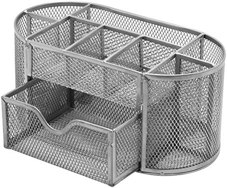 oammx Home Office Mesh 1-Drawer metal Desktop Organizer with 8 Compartments (silvery)