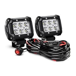 Nilight ZH009 LED Light Bar 2PCS 18W Spot Off Road Lights with 16AWG Wiring Harness Kit-2 Lead, 2 Years Warranty.