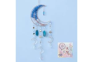 DREAMSUM Agate Moon Dream Catchers with Crystal 7 Chakra Gemstone Dream Catchers Color Natural Gem Agate Wall Hangings Room Garden Dreamcatchers Decor (Blue)