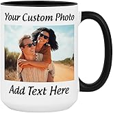 Personalized Coffee Mug 15oz Ceramic – Custom Photo, Text or Logo Cup | Double-Sided Print, Dishwasher & Microwave Safe | Gift for Thanksgiving, Mom Dad Teacher Friend Birthday Christmas (Black)