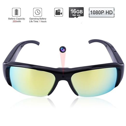 WISEUP 16GB 1920x1080P HD Spionage Kamera Sonnenbrille Sportkamera DV Camcorder mit Aufzeichnung
