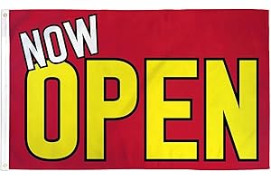 AZ FLAG - Now Open Red And Yellow Flag - 150x90 Cm - 100D Polyester It'S Open Banner with Two Metal Grommets - Fade Resistant