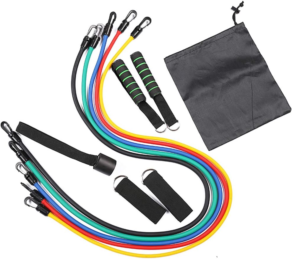 KINDOYO 11 Pieces of Yoga Rally Belt Set - 5 Pull Ropes + 2 Handles + 1 Door Buckle + 2 Foot Rings + 1 Storage Bag