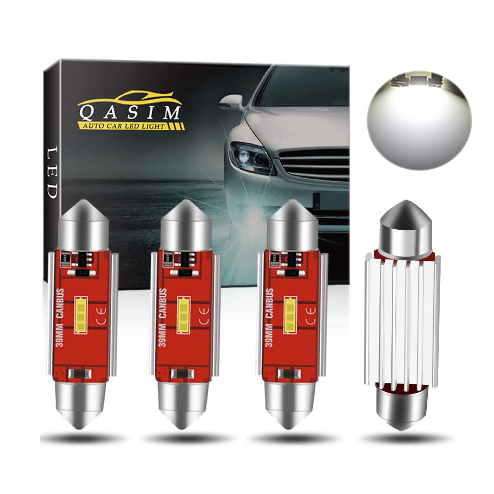 Qasim 4x 39mm Festoon LED C5W Bulbs Canbus Error Free 1860 1SMD White 3425 for Car Dome Map License Plate Light DC 9-28V No Polarity