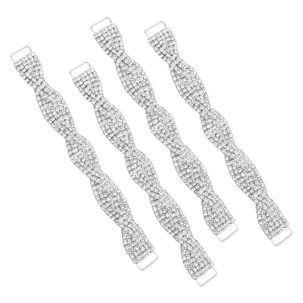 SUPERFINDINGS 4Pcs Alloy Crystal Rhinestone Bikini Connector Buckle Metal Chain Metal Buckles Silver Bra Swimwear Connectors Rectangle Buckle Clips Links For Swimming Wear Bikini Decoration 17.7cm
