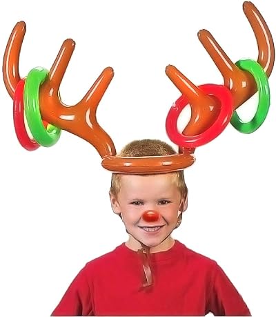 DERAYEE Christmas Inflatable Reindeer Antler Hat Ring Toss Game Kids Family Fun
