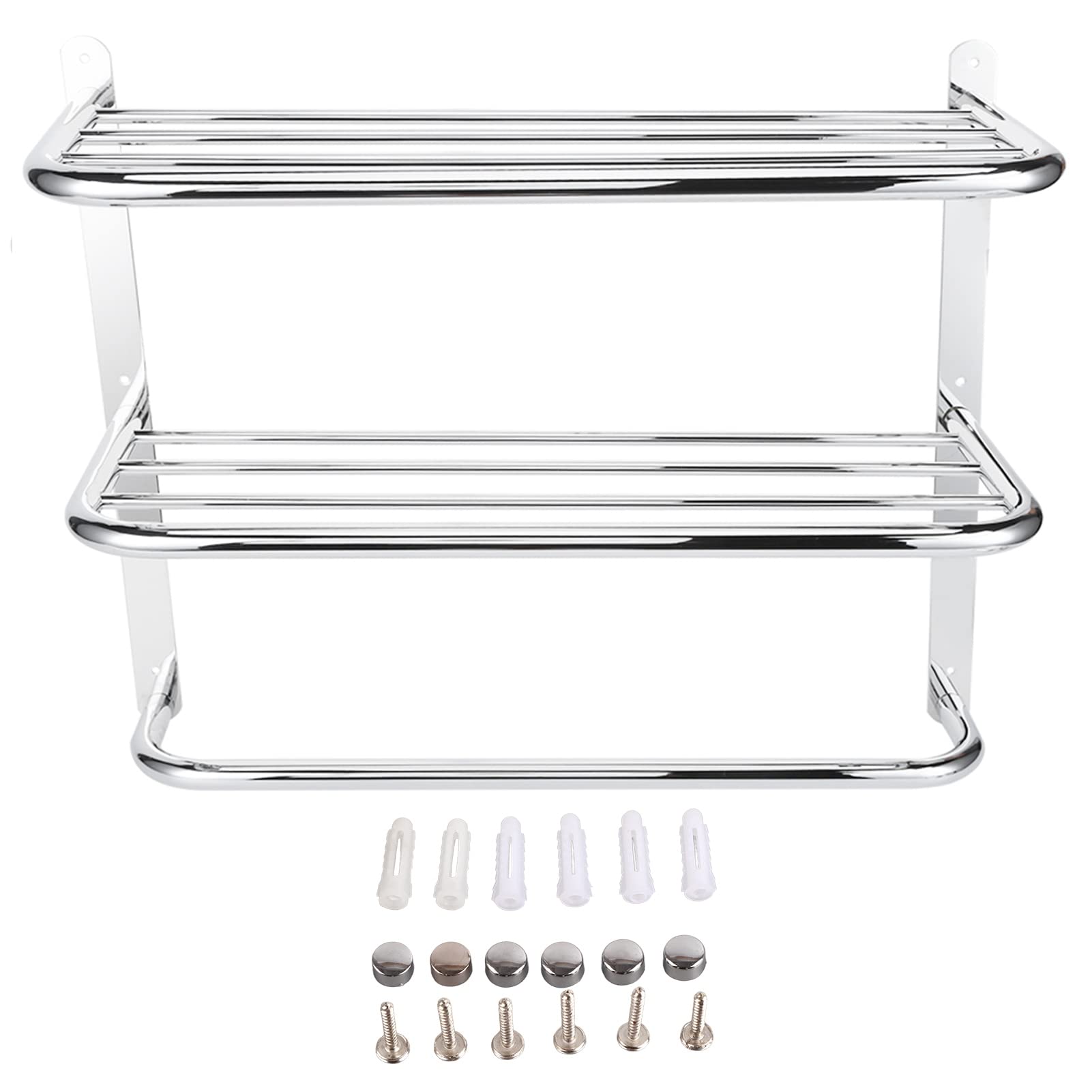 3 Layer Stainless Steel Towel Rack, Bathroom Storage Shelf, Wall Mounted, Multifunctional Hotel - 55x45x21cm