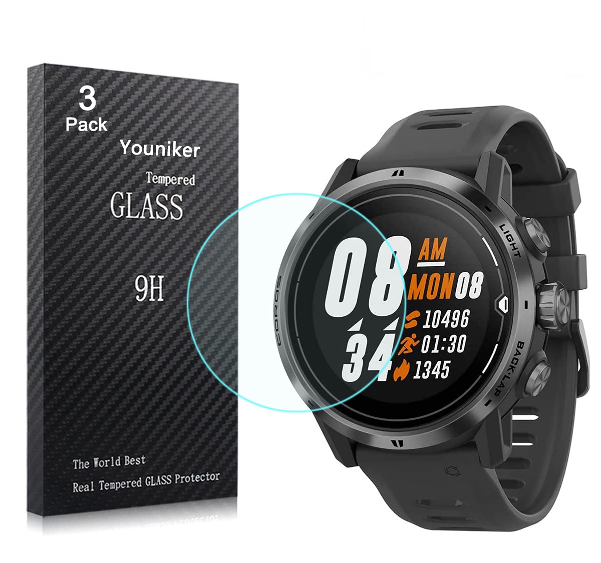 Youniker 3 Pack Compatible with COROS APEX Pro Screen Protector Tempered Glass for Coros Apex Pro Watch Screen Protectors Foils Cover Anti-Scratch Anti-Fingerprint No Bubble