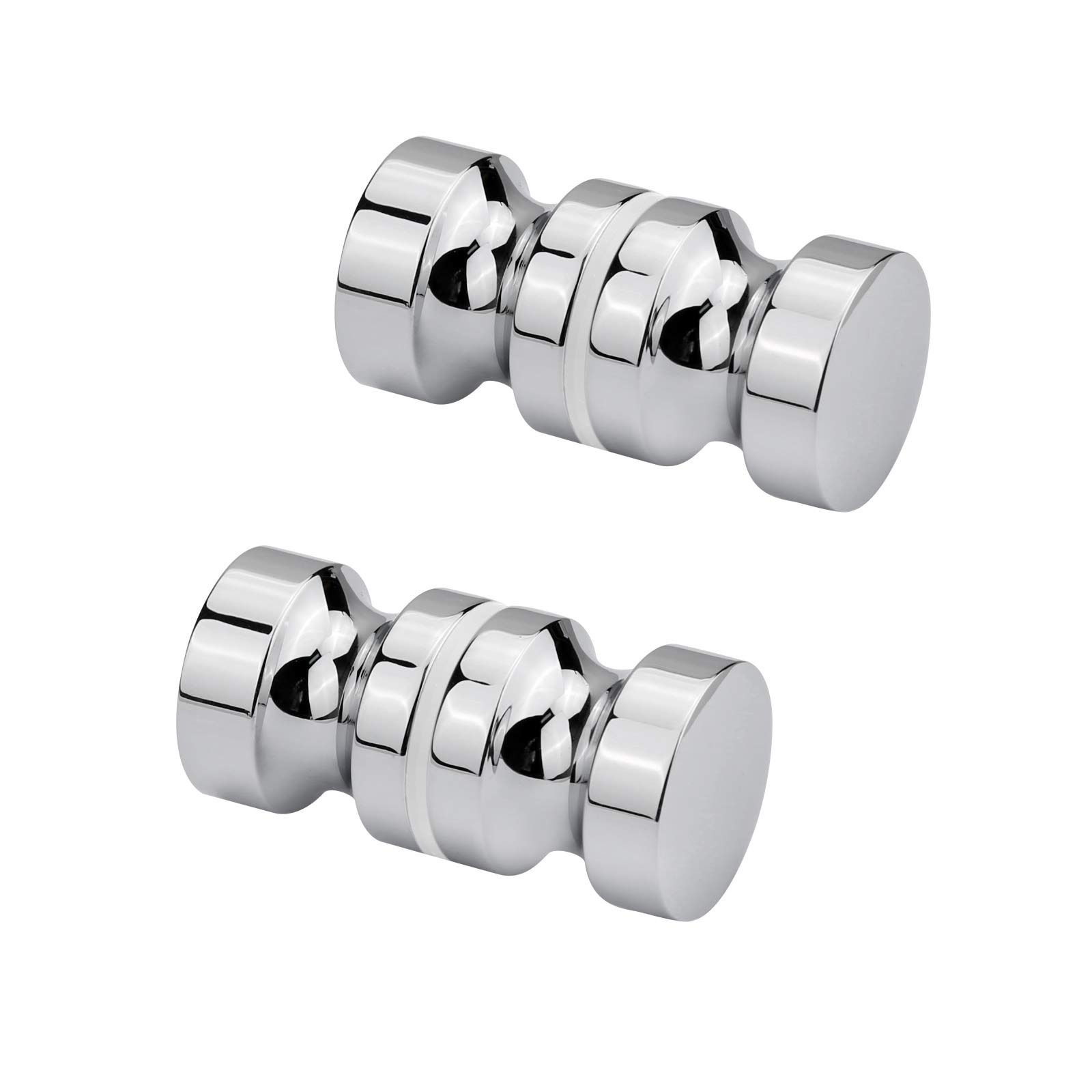 2 Pack Shower Screen Handles Bathroom Door Knobs Aluminum Door Handles Solid Single Hole Round Back-to-Back Door Handle, Groove Design Shower Door, Furniture Cabinet Door Handles (Silver)