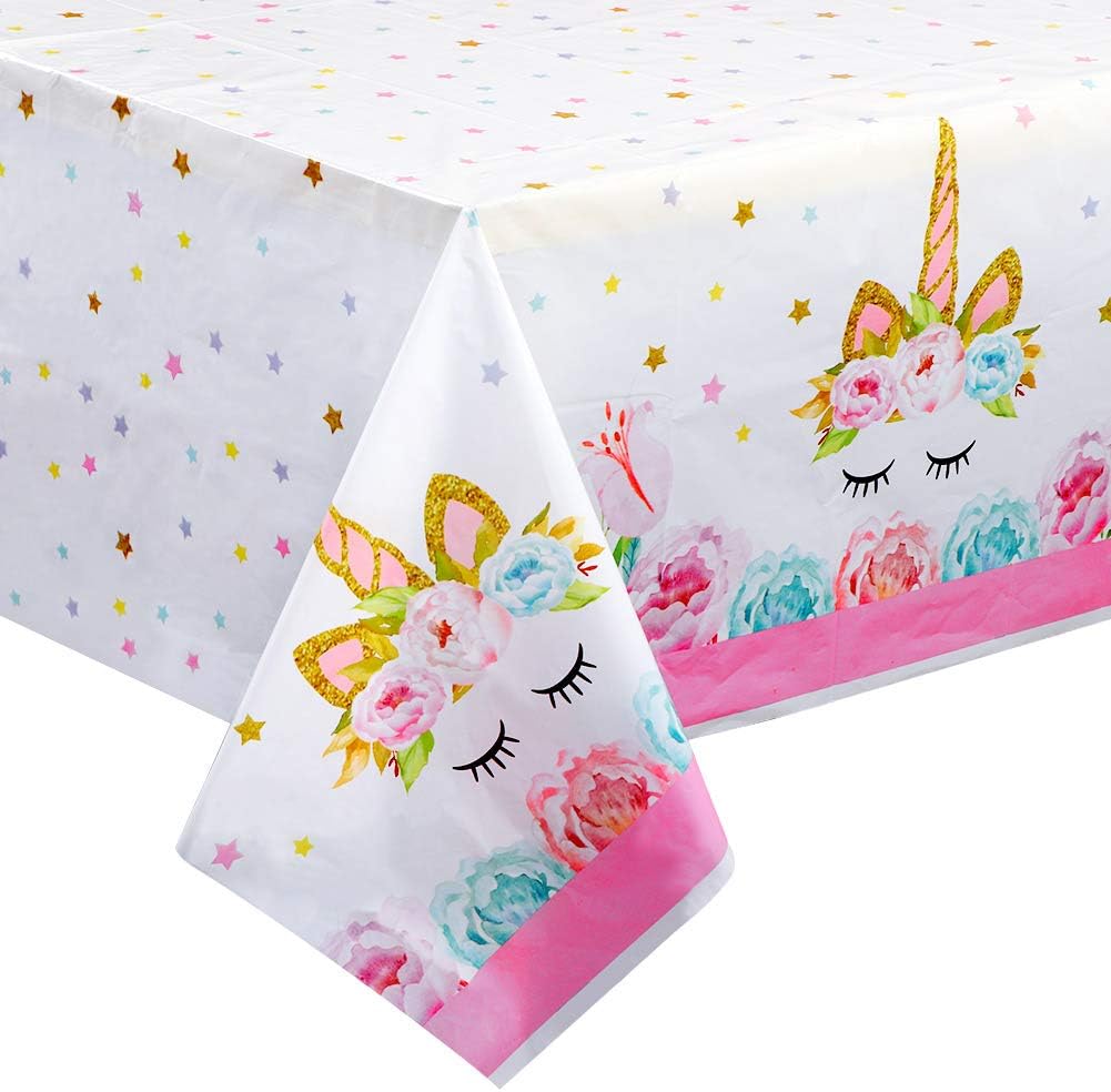 AerWo Unicorn Plastic Tablecloth Unicorn Birthday Party Decorations, Disposable Unicorn Table Cover for Magical Unicorn Party Supplie Girls and Baby Shower (53"x 90")