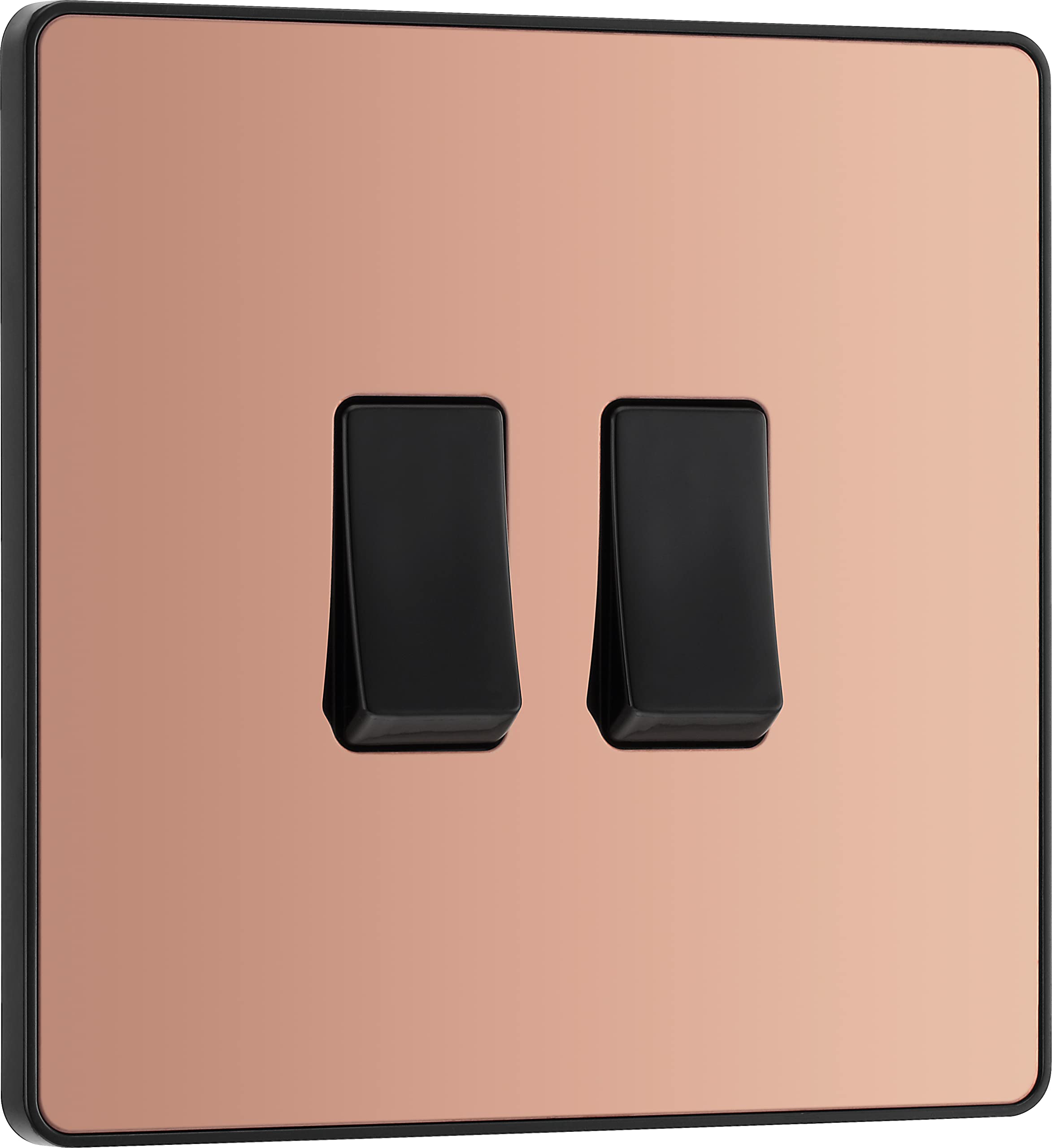 BG Electrical Double Wall Light Switch, 2 Way, Screwless Front Plate, Round Edges, Evolve, Polished Copper, 20A, 16AX, PCDCP42B — image 1