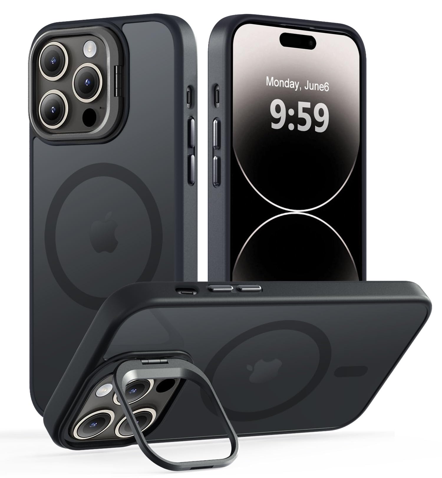 VoBoEo Magnetic Case for iPhone 14 Pro Max with Kickstand, Compatible with Magsafe, Built-in Camera Stash Stand, Military Protection, Skin Feeling Phone Case for iPhone 14 Pro Max, Black