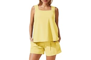 Maacie Maternity 2 Pieces Outfits Summer Linen Shorts Sets Tank Tops Wide Legs Shorts with Pockets