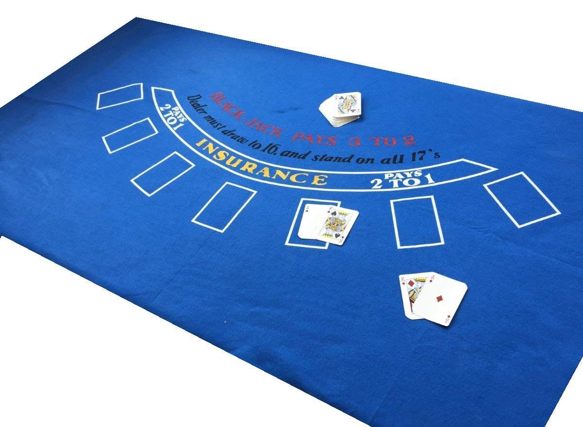 SSTN LTD LARGE BLUE LAS VEGAS 180cm x 90cm 6FT by 3 FT BLACK JACK FELT PLUS PLAYING CARDS