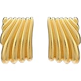 Gold Statement Earrings for Women Big Chunky Geometric Trendy Stud Earrings,Large Vintage Textured Dome Earring Jewelry