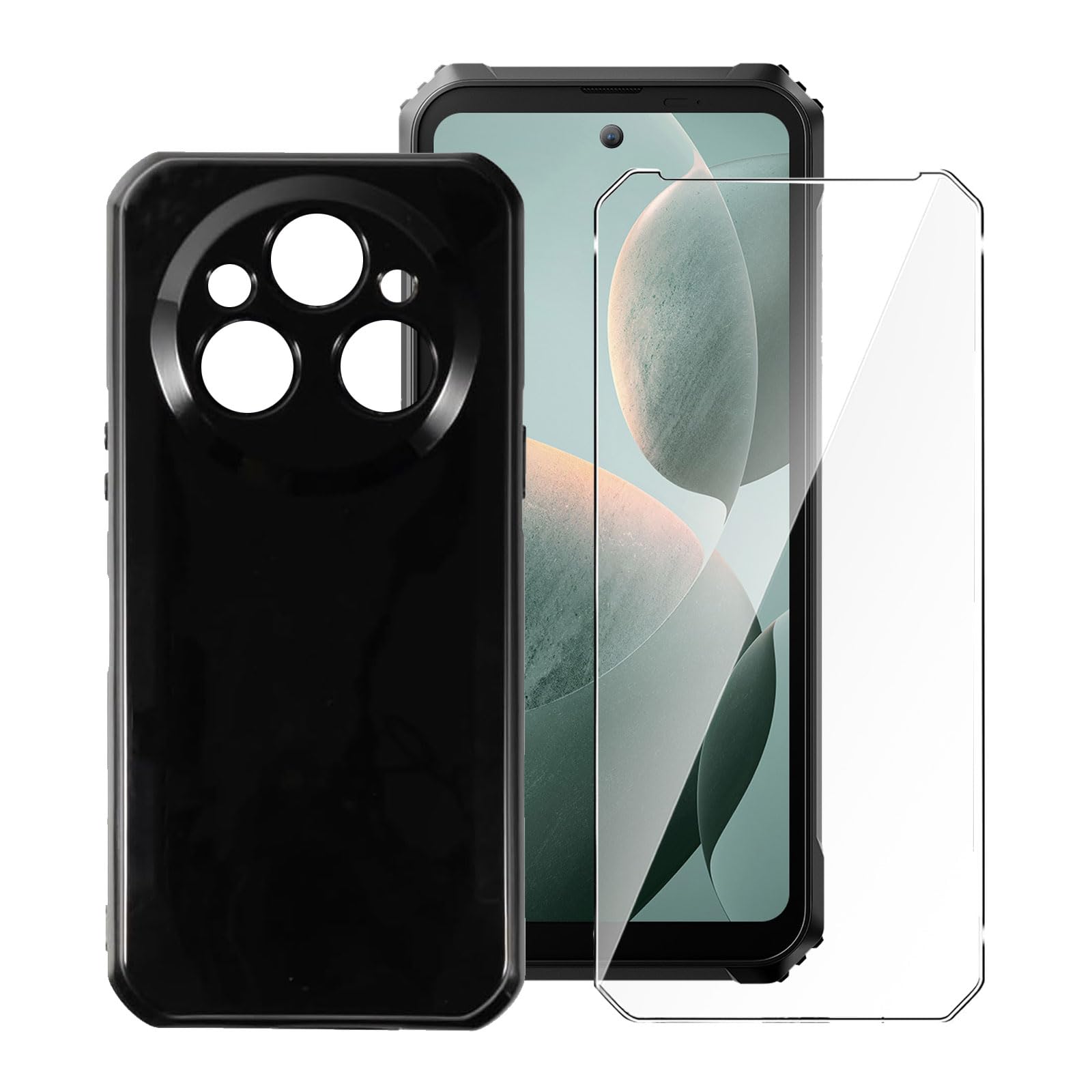 LYZXMY Case for Oukitel WP35 + 1 x Tempered Film Glass Screen Protector - Black Silicone Soft TPU Cover Shell for Oukitel WP35 (6.6")