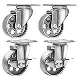 4 All Steel Swivel Plate Caster Wheels w Brake Lock