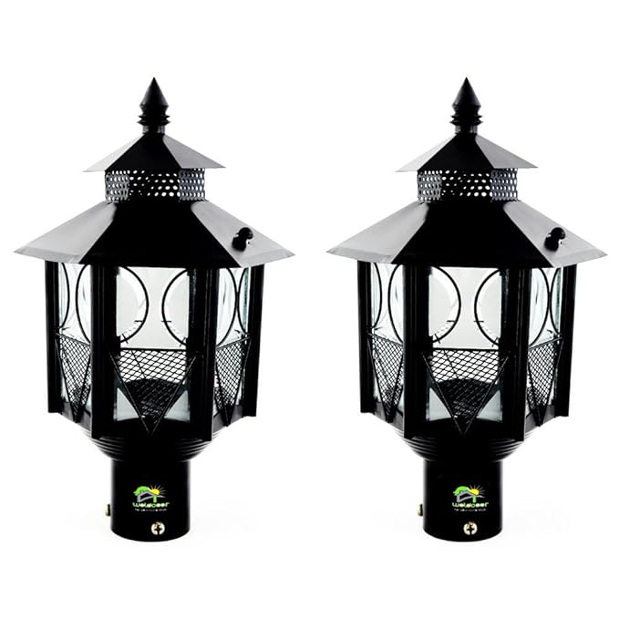 Weldecor 6Angle Gate,Pole,Piller,Garden Lamp Pair(2 Pc) - Black