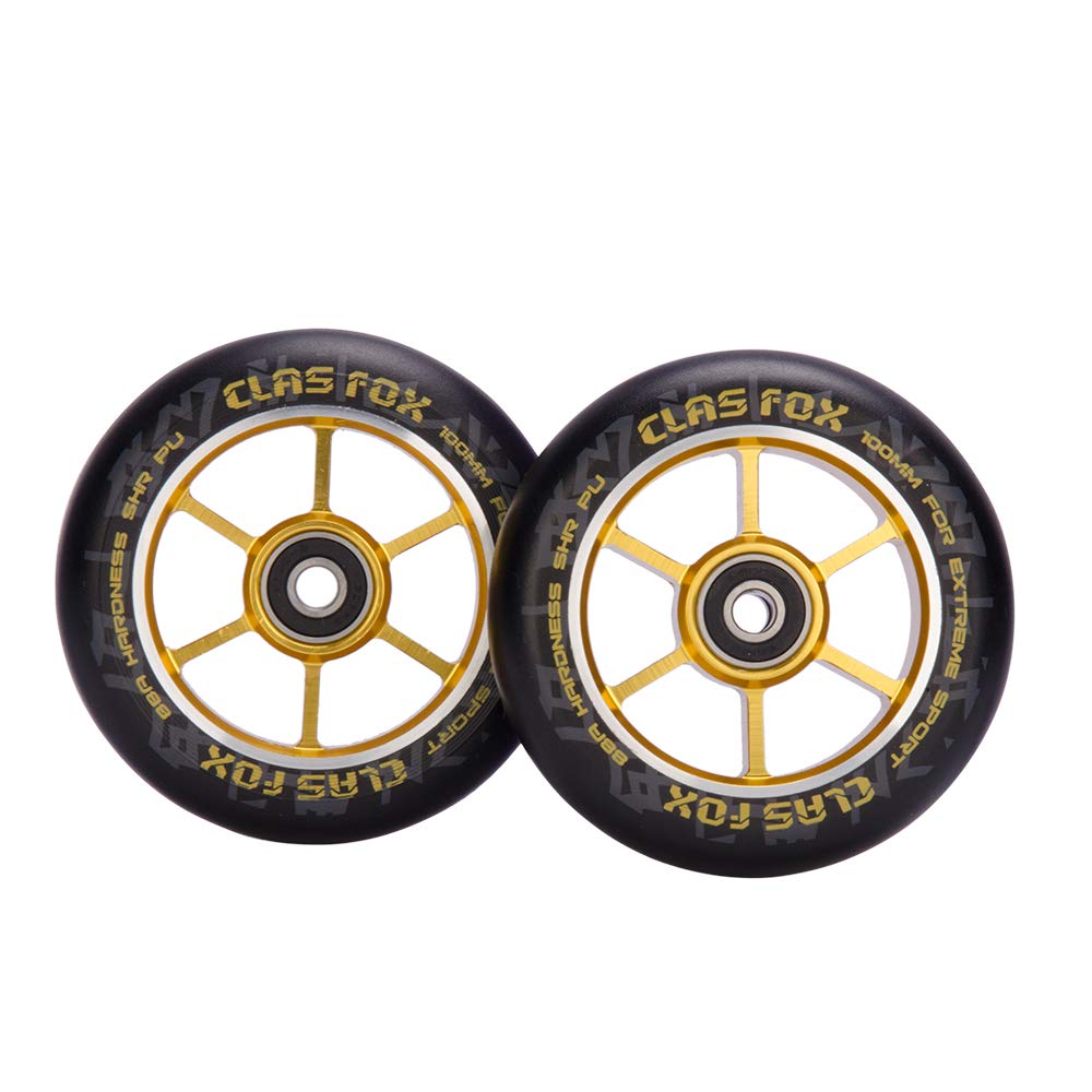 CLAS FOX Pro Stunt Scooter Wheels 100mm One Pair with ABEC-9 Bearings CNC Metal Core(2pcs) (Gold)