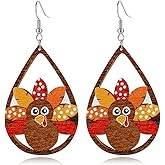 Thanksgiving earrings Handmade Autumn Turkey Chicken Pumpkin Sunflower Maple Leaf Wood Earring for Women Thanksgiving Day Jewelry Gift