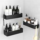 Kitsure 3 Pack Rustproof Shower Caddy 2 Shelves Drill-Free Black Large