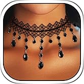 Zoestar Halloween Lace Choker Necklace Black Gothic Crystal Pendant Necklaces for Women