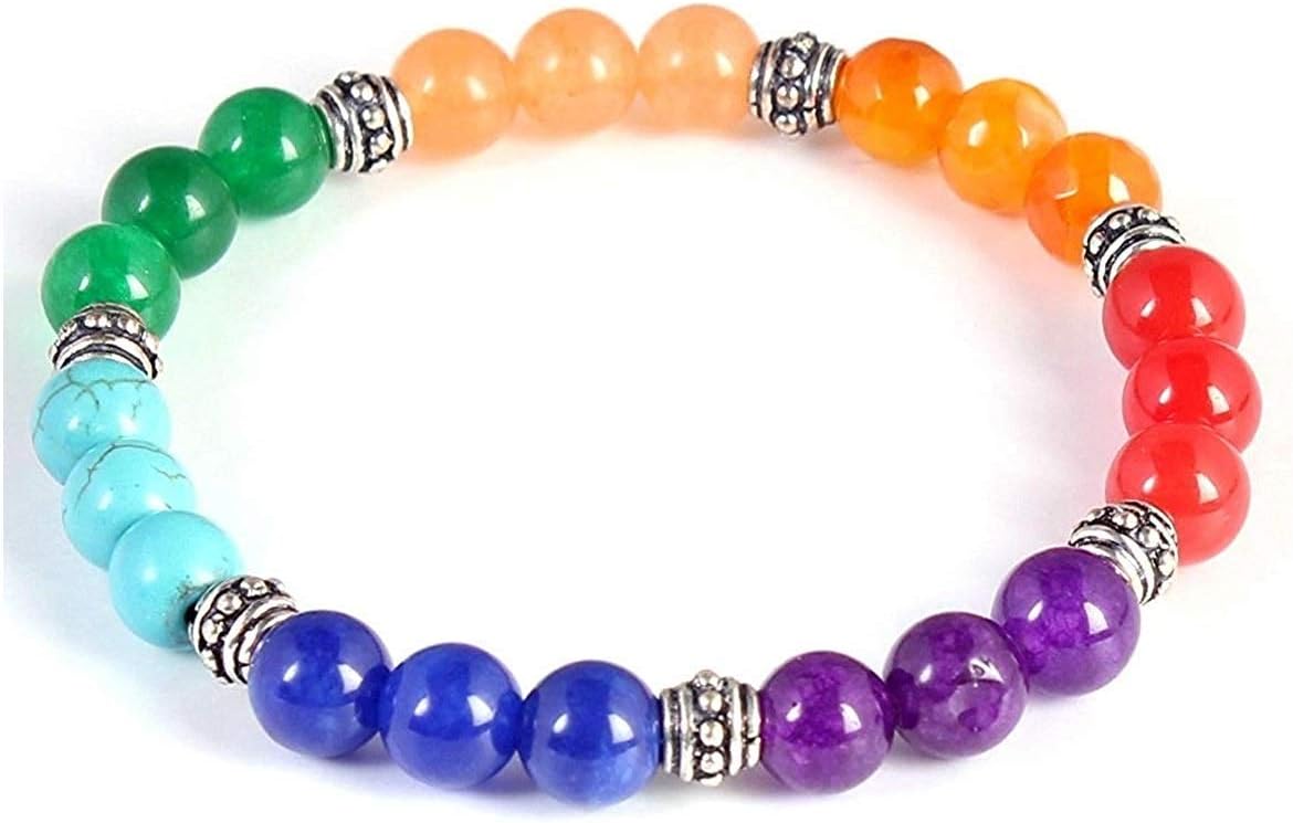 SILVER TREE 925 STERLING7 Chakra Multicolour Stretchable Bracelet in Real Gemstones for Women and Men (ST645)
