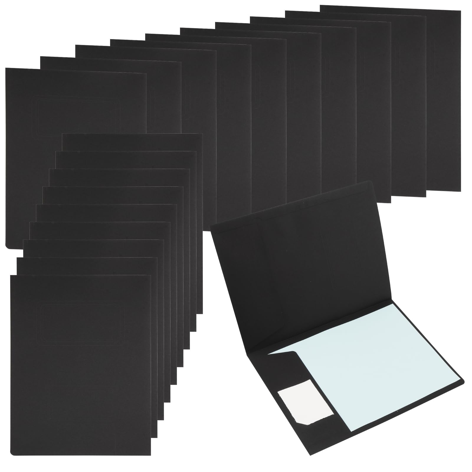 MOUYAT 20 Pcs A4 Kraft Paper File Folder, Presentation Folder A4 Black, Square Cut Document Folders, Cardboard Folders Paperwork Organiser with Cards Slot for Office School and Home