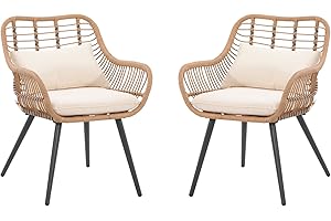 Verano Garden Set of 2 Patio Dining Chairs, Outdoor Wicker Seating Set with Soft Cushion for Indoor & Outdoor Use, Modern Wicker Dining Chairs for Backyard
