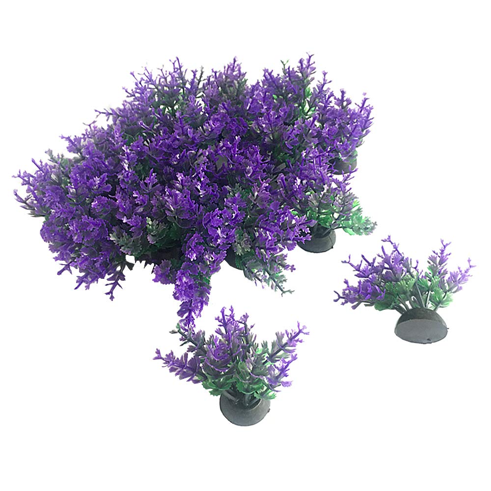 Smoothedo-Pets Aquarium Plants Fish Tank Decorations 20pcs Small Size/1inch Tall Plastic Artificial Plant Goldfish Waterscape Fish Hides Mini Grass Set (PurPle)