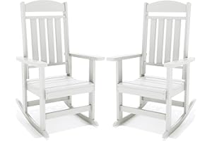 NAVINE Outdoor Rocking Chairs Set of 2, Oversized High Back Patio Rocking Chairs, All Weather Porch Rocking Chairs for Outside. White