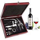 Wine Opener,Wine Bottle Opener, Wine Accessories Areator Wine Opener Kit, Red wine Corkscrew Set with Wood Case,Wine Gift with Luxury Packaging