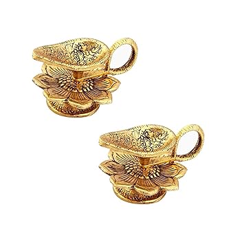 Anjaneya Store Diya Deepak Oxidise Metal for Diwali Pooja, Temple Décor, Fengshui Idol, Vastu, Showpiece, Home Decor (Set of 2)