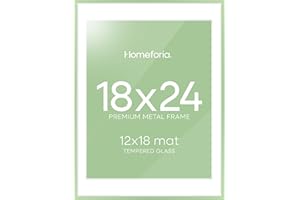 Homeforia 18x24 Frame Sage Green, High End Metal 18x24 Poster Frames with Mat 16x20 inch Photo, 18 x 24 Sage Green Picture Frame Matted to 16 by 20 Art, 24x18 Frame, Tempered Glass, Wall Kit, Set of 1