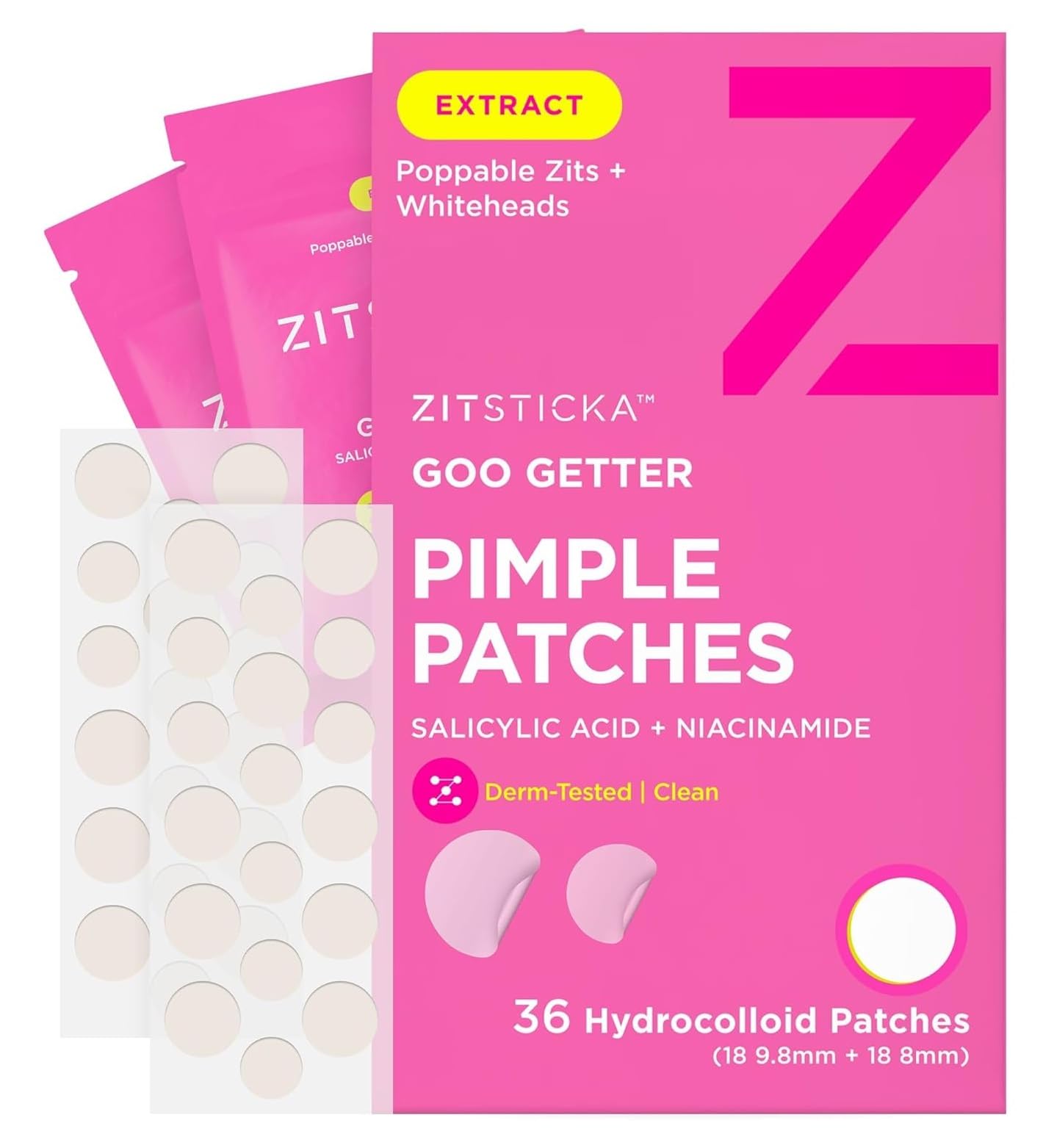 ZitSticka Goo Getter Hydrocolloid Pimple Patches - For Late Stage, Surface Level Zit - Extracting Skin Tone Pimple Patch for Whiteheads - 36 Pack
