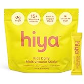 Hiya Kids Multivitamin – 15+ Essential Vitamins & Minerals with Fruits & Veggies for Ages 2+, Supports Growth, Development & Immune, 0g Sugar – 20 Stick Packs for Toddlers & Kids