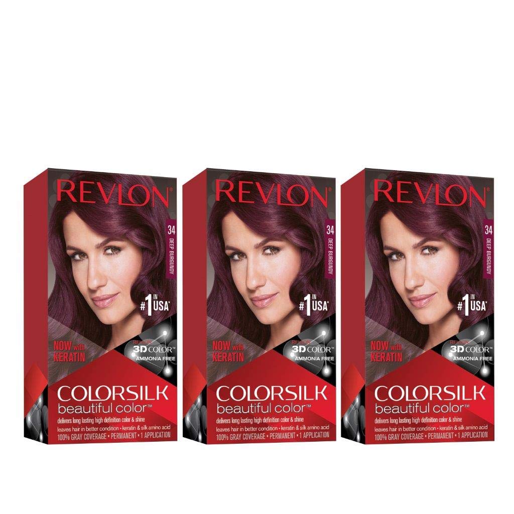 Revlon Colorsilk Beautiful Color, Permanent Hair Dye with Keratin, 100% Gray Coverage, Ammonia Free, 41 Medium Brown (Pack of 3) : Beauty