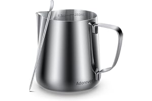 ADOREVER Milk Frothing Pitcher, 8.5oz / 250ml Steaming Pitcher Stainless Steel Espresso Machine Accessories for Coffee Bar, Cappuccino Barista Tools Milk Jug Steamer Frother Cup with Latte Art Pen