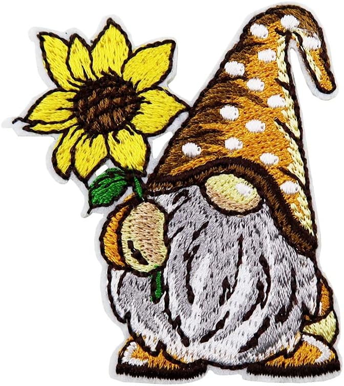 Mixed Media - Gnome with A Sunflower Embroidered Iron On Patch
