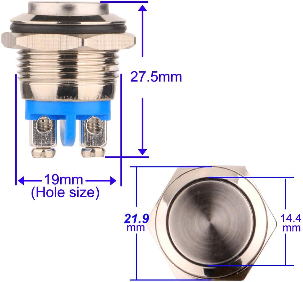 Gebildet 3pcs 19mm Momentary Push Button Screw Type Terminals Stainless Steel Metal Waterproof Button 5A 12V/24V/125V/250VAC with 2 Screw Terminals Stainless Steel(High Head) - Image 3