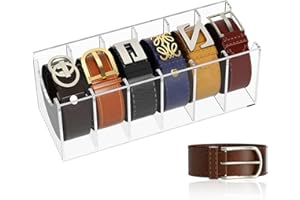 Chris.W Acrylic 5 Compartment Belt Holder Organizer, U Shape Slot Design, 6 Slots, Transparent