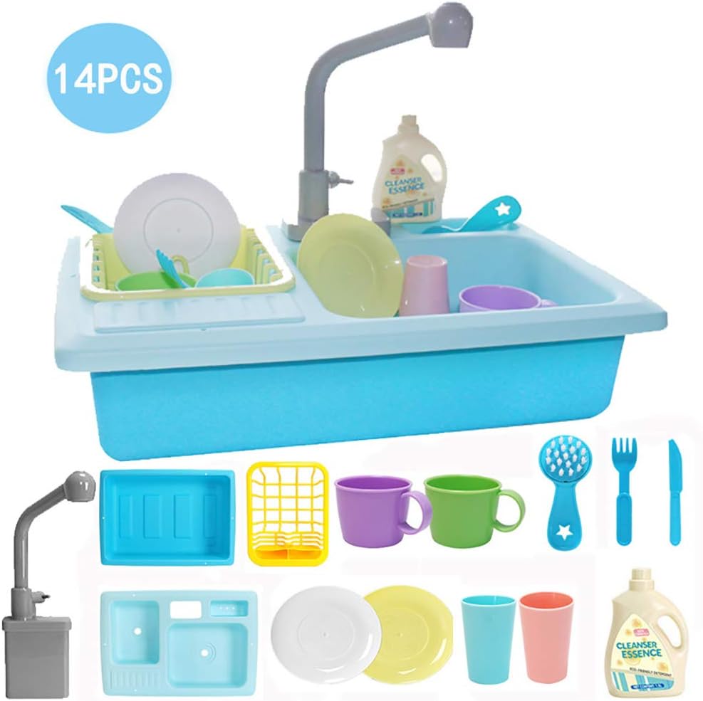 Overstep Children Pretend Toys Plastic Analog Electric Dishwasher Automatic Circulating Sink Dishwashing Toy Kitchen Sink Educational Toys