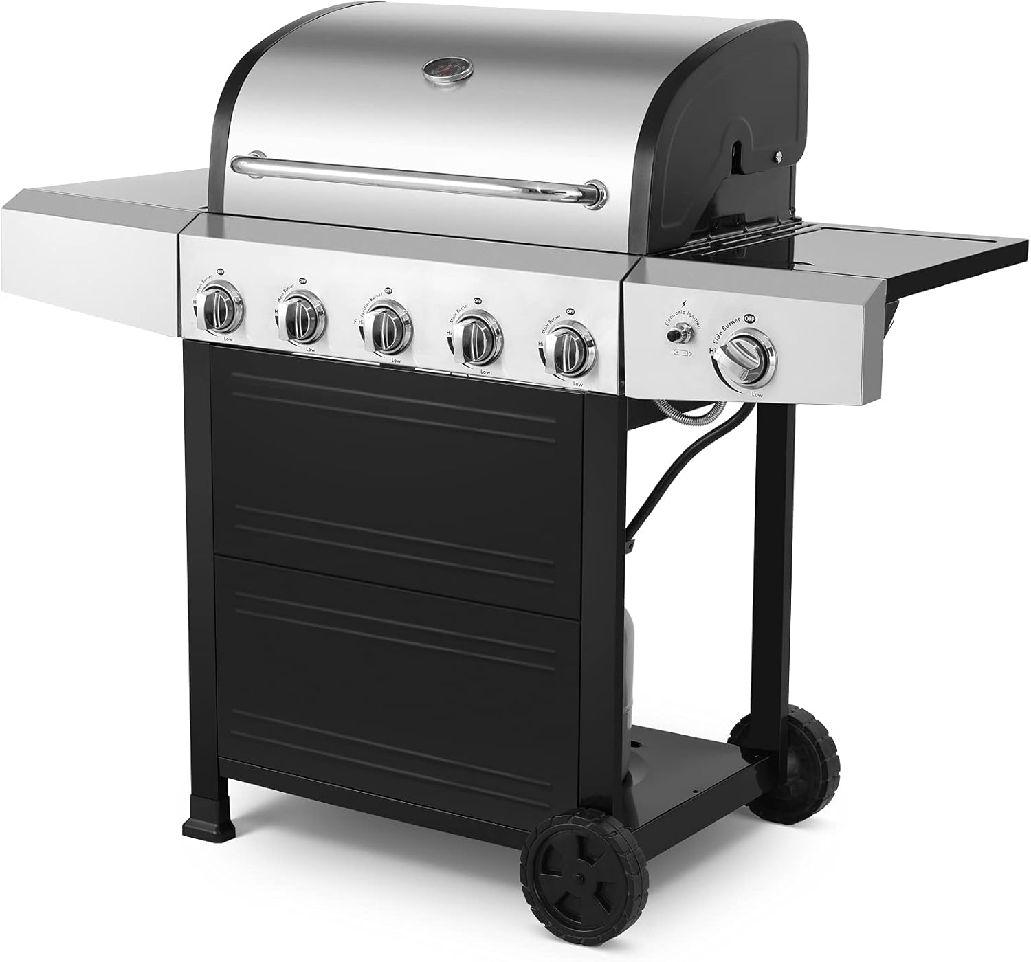 5 Burner BBQ Gas Grill in Stainless Steel w/ Waterproof Cover 63000BTU