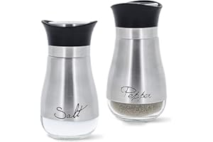 MODENGKONGJIAN Stainless Steel Salt And Pepper Shakers Set with Glass Bottle, Spice Dispenser Kitchen Accessories for Table,RV,Camp,BBQ (2 PACK)